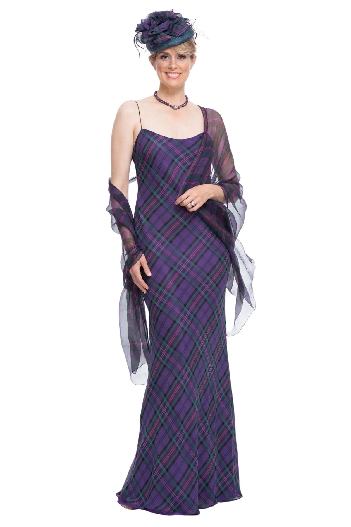 Bias Cut Tartan Chiffon Dress