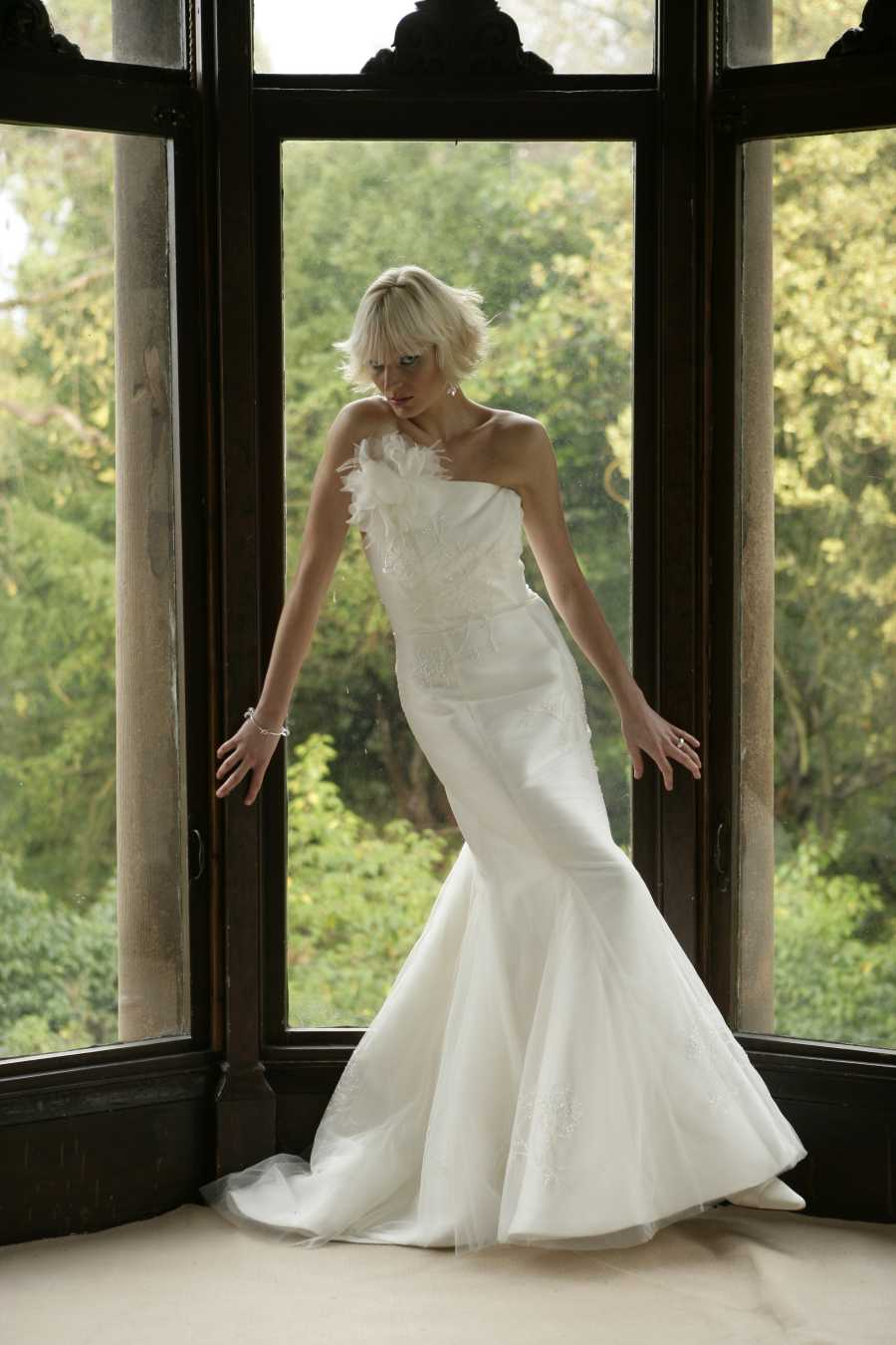 SALE - Mermaid Wedding Dress with Feather Shoulder Embellishment