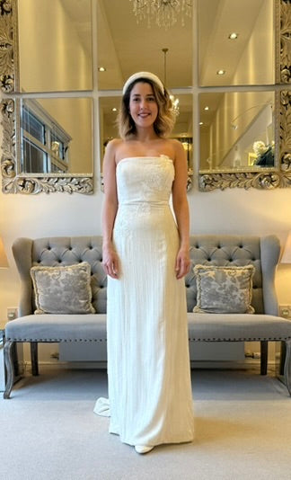 SALE - Strapless Wedding Dress with Embroidered Bodice and Flowing Skirt