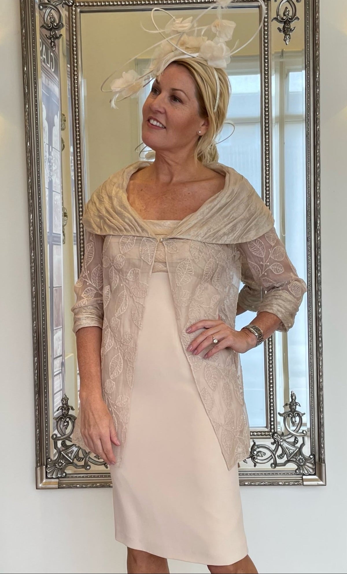 ARCHIVE SALE - Straight Silk Dress with Embroidered Organza A-line Jacket