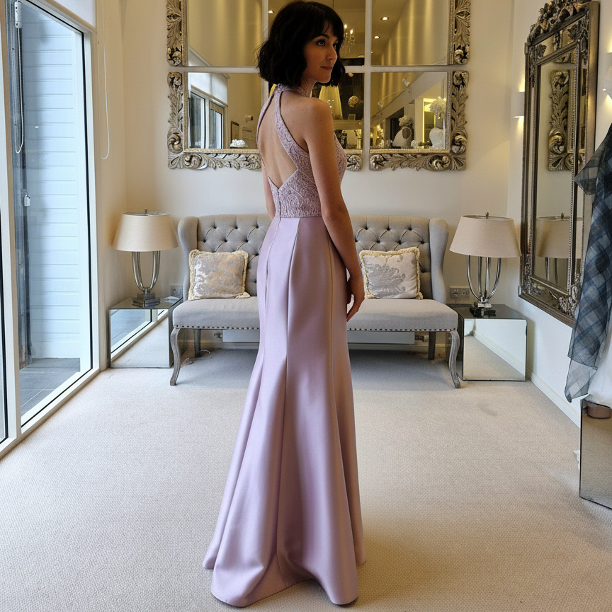 ARCHIVE SALE -Pastel Pink Lace Floor-Length Prom Evening Dress - Size 10
