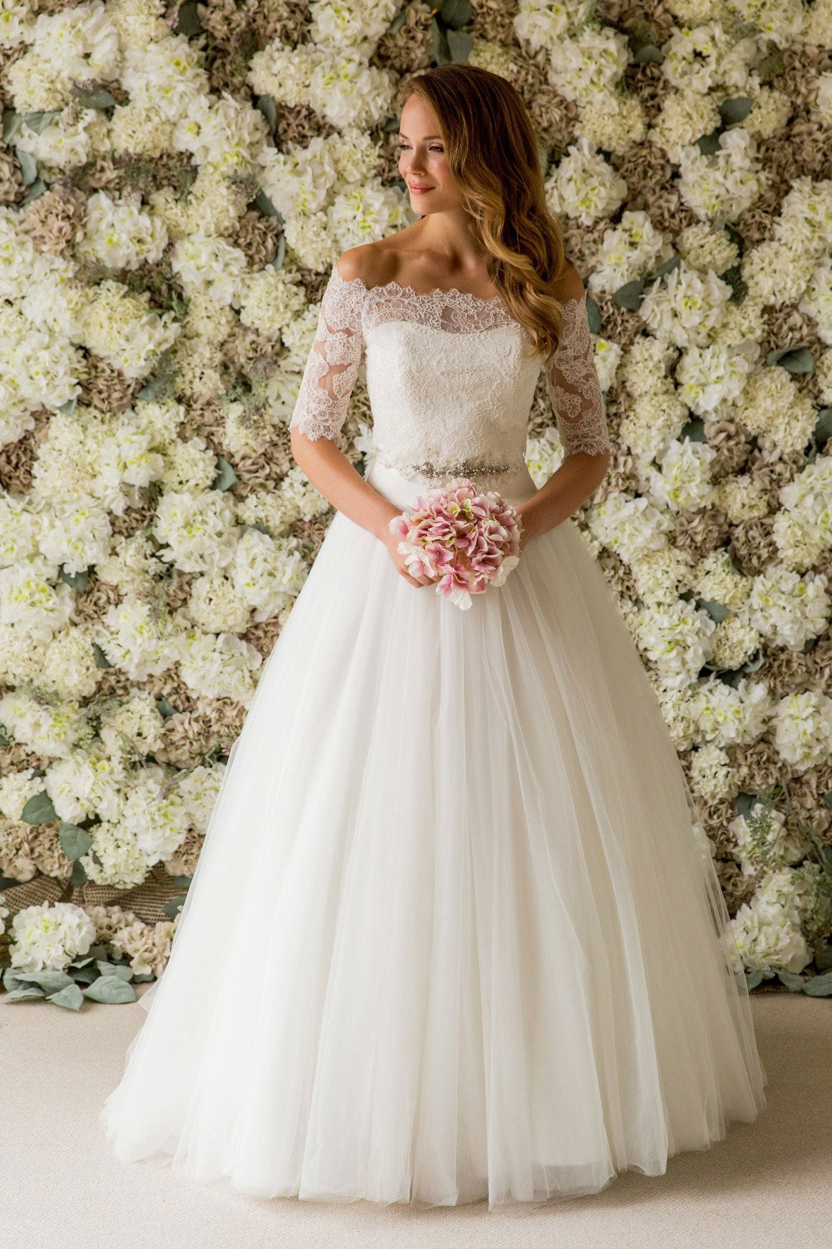 Studio - Bardot Lace Top Wedding Dress