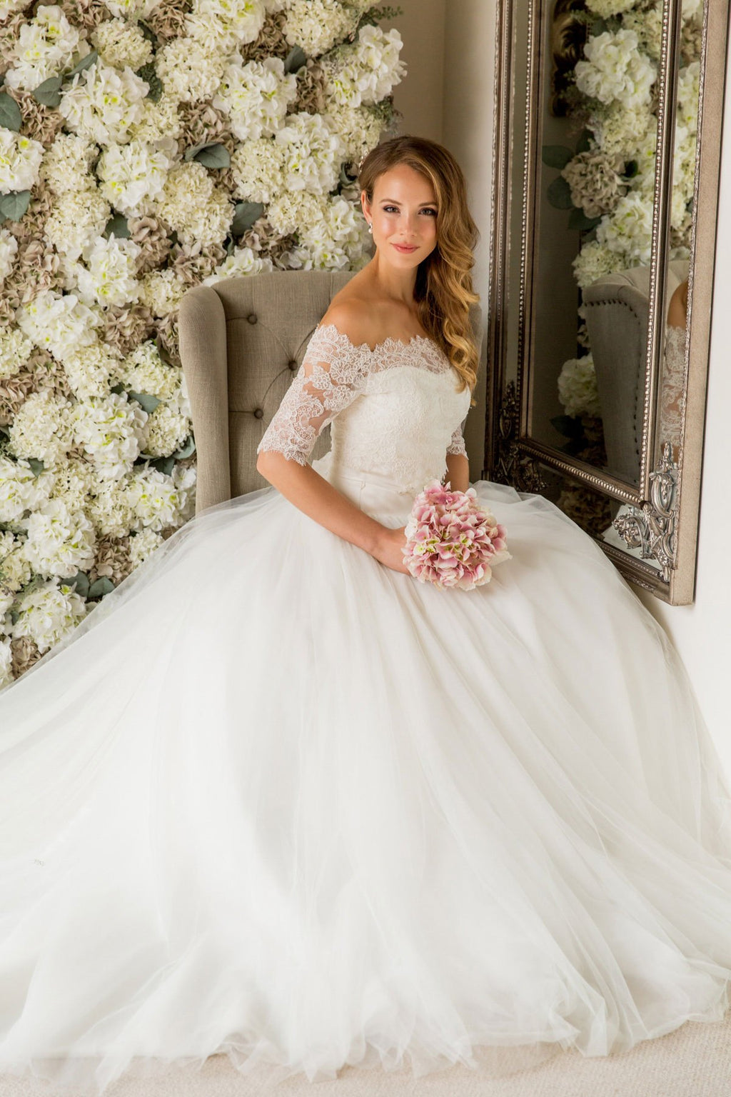 Studio - Bardot Lace Top Wedding Dress