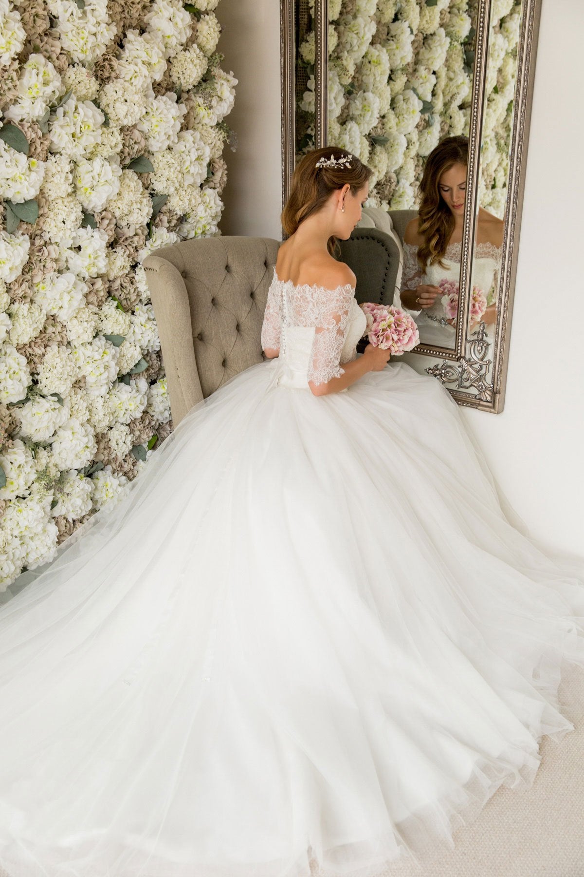 Studio - Bardot Lace Top Wedding Dress