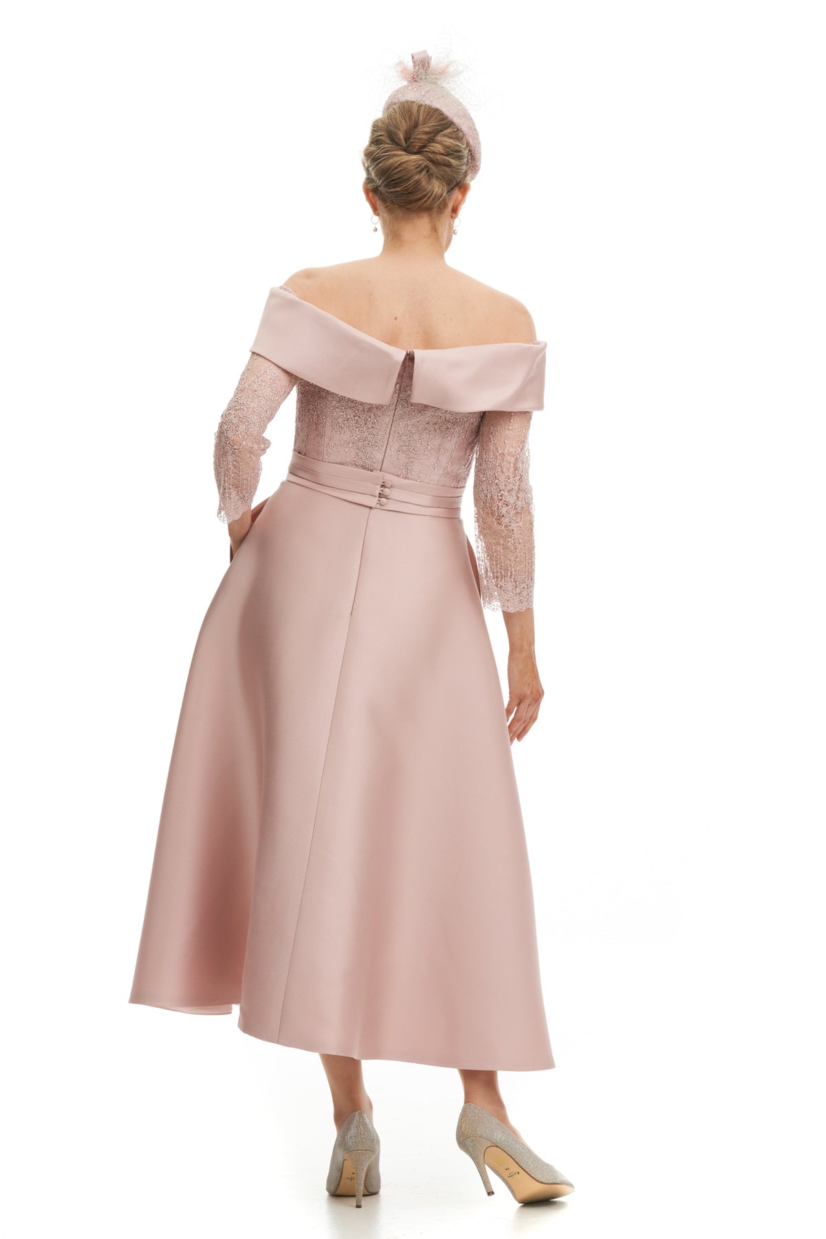 Occasion Wear - Bardot Neckline Silk and Lace Dress