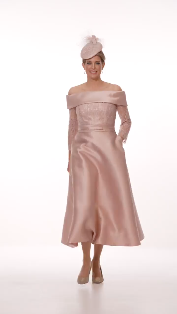 Occasion Wear - Bardot Neckline Silk and Lace Dress
