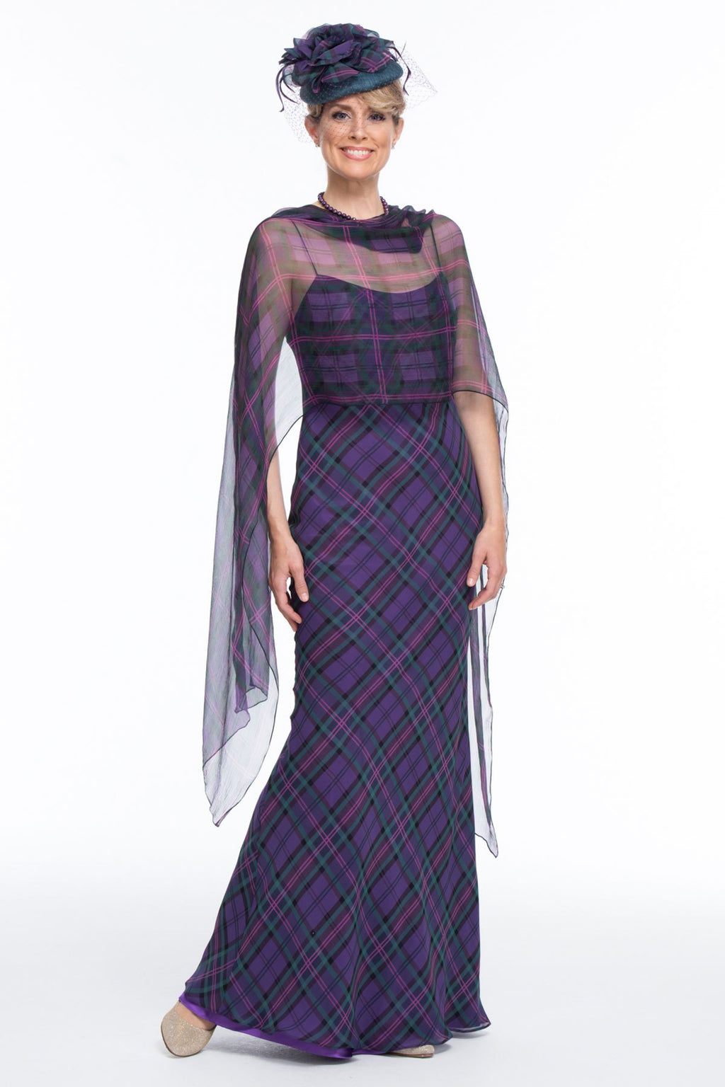 Tartan Bias Cut Chiffon Special Occasion Dress