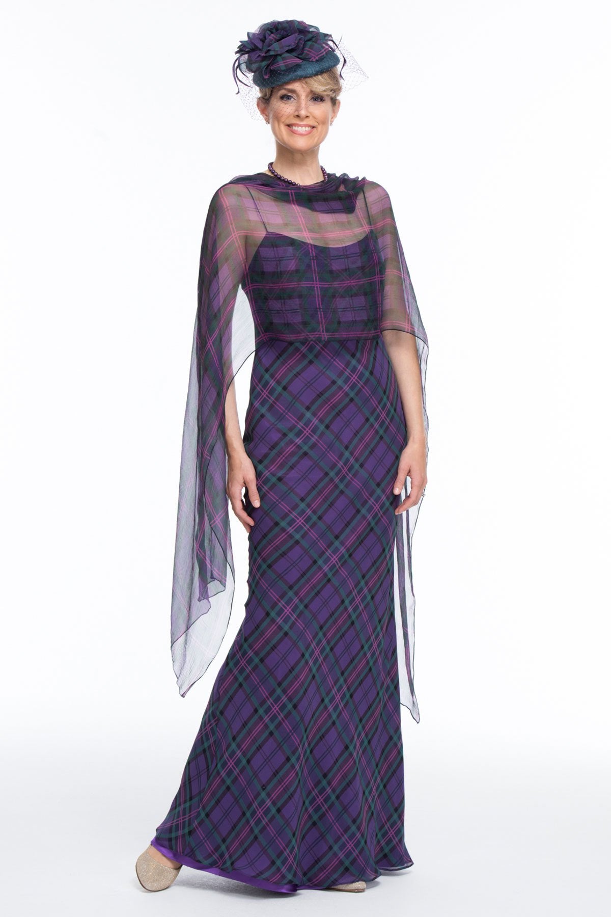 Tartan Bias Cut Chiffon Special Occasion Dress