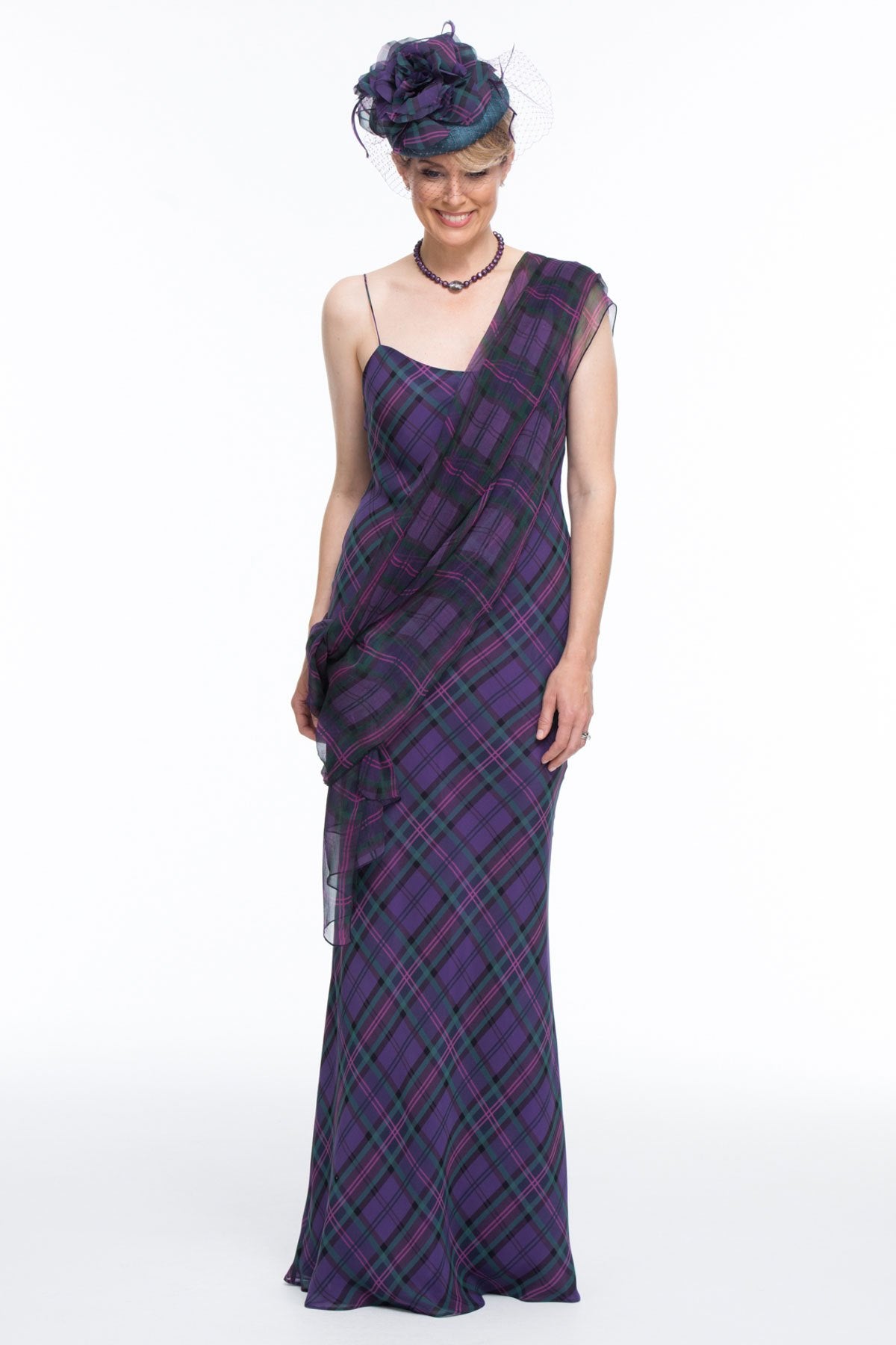 Tartan Bias Cut Chiffon Special Occasion Dress