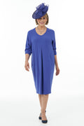 V Neck Dolman Sleeved Short Dress with Deep Pockets in Bluebell