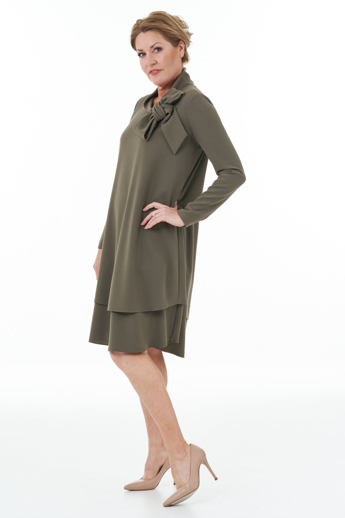Casual Chic - Bow Neck Dress in Olive