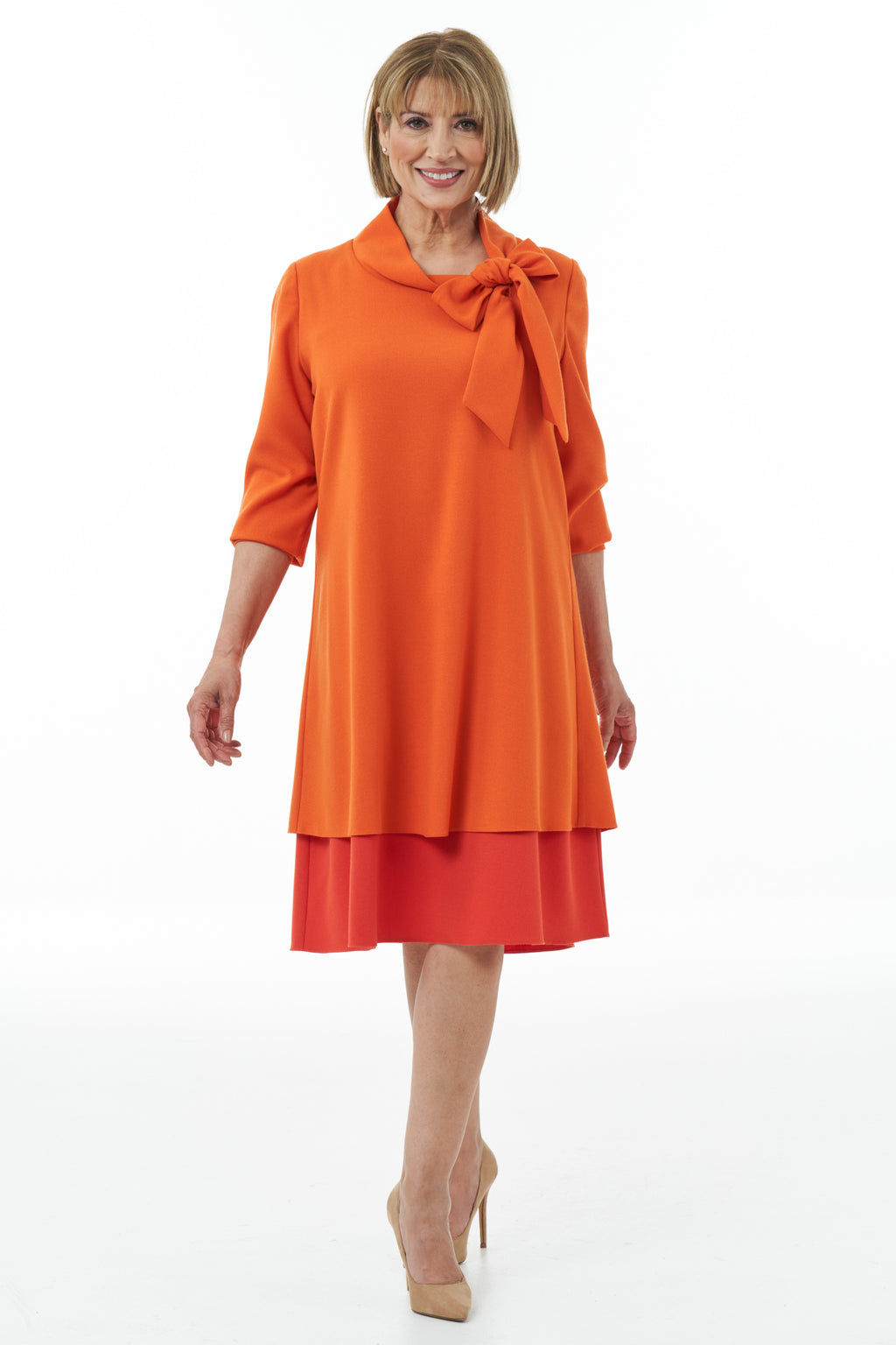 Bow Neck Dress in Orange and Mandarin