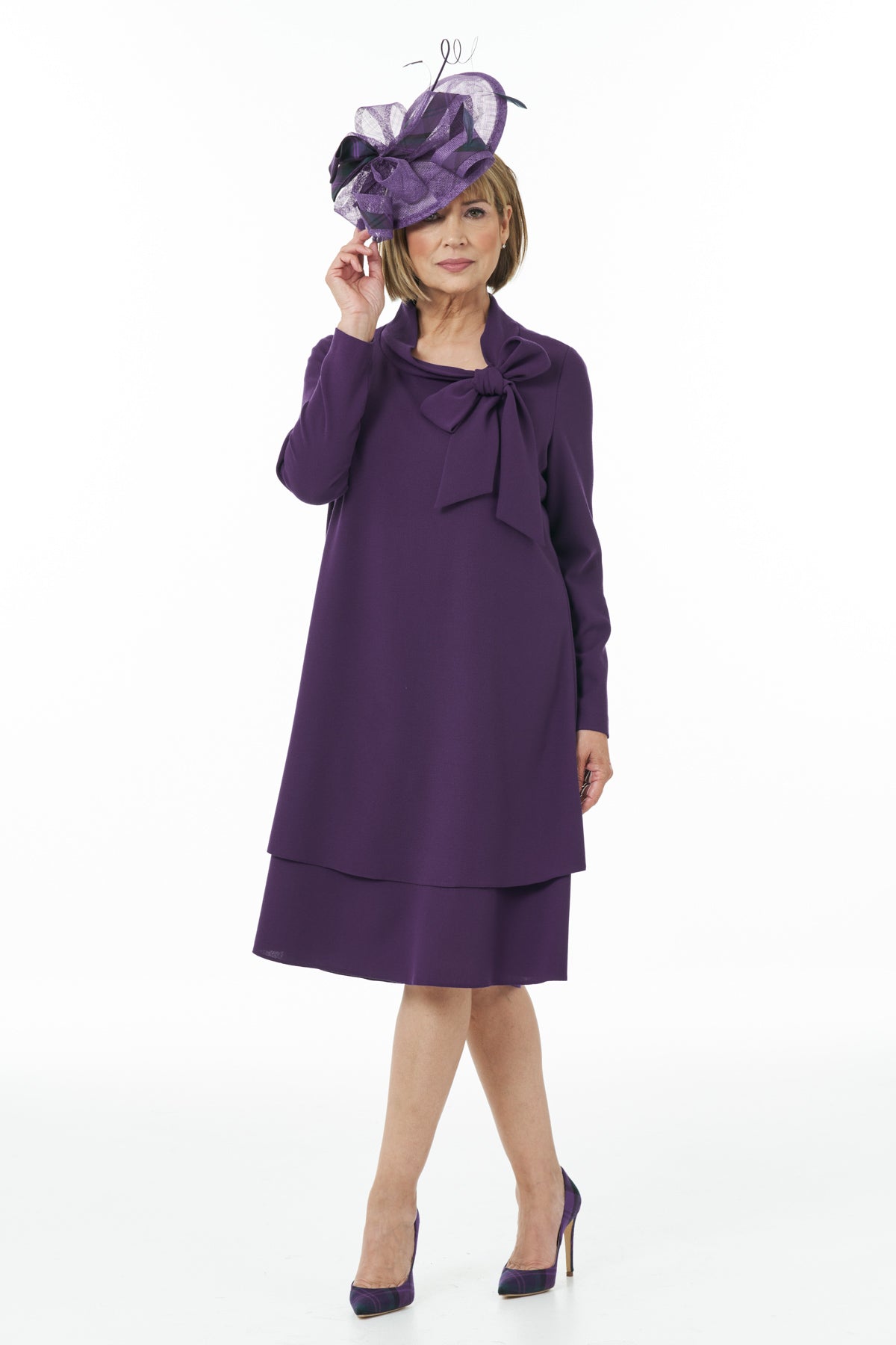 Casual Chic - Bow Neck Dress in Purple
