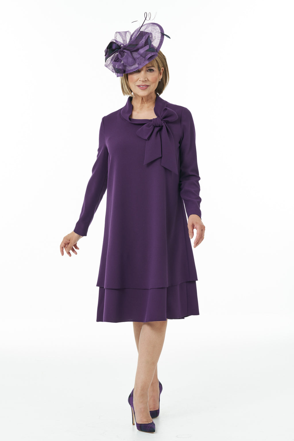 Casual Chic - Bow Neck Dress in Purple