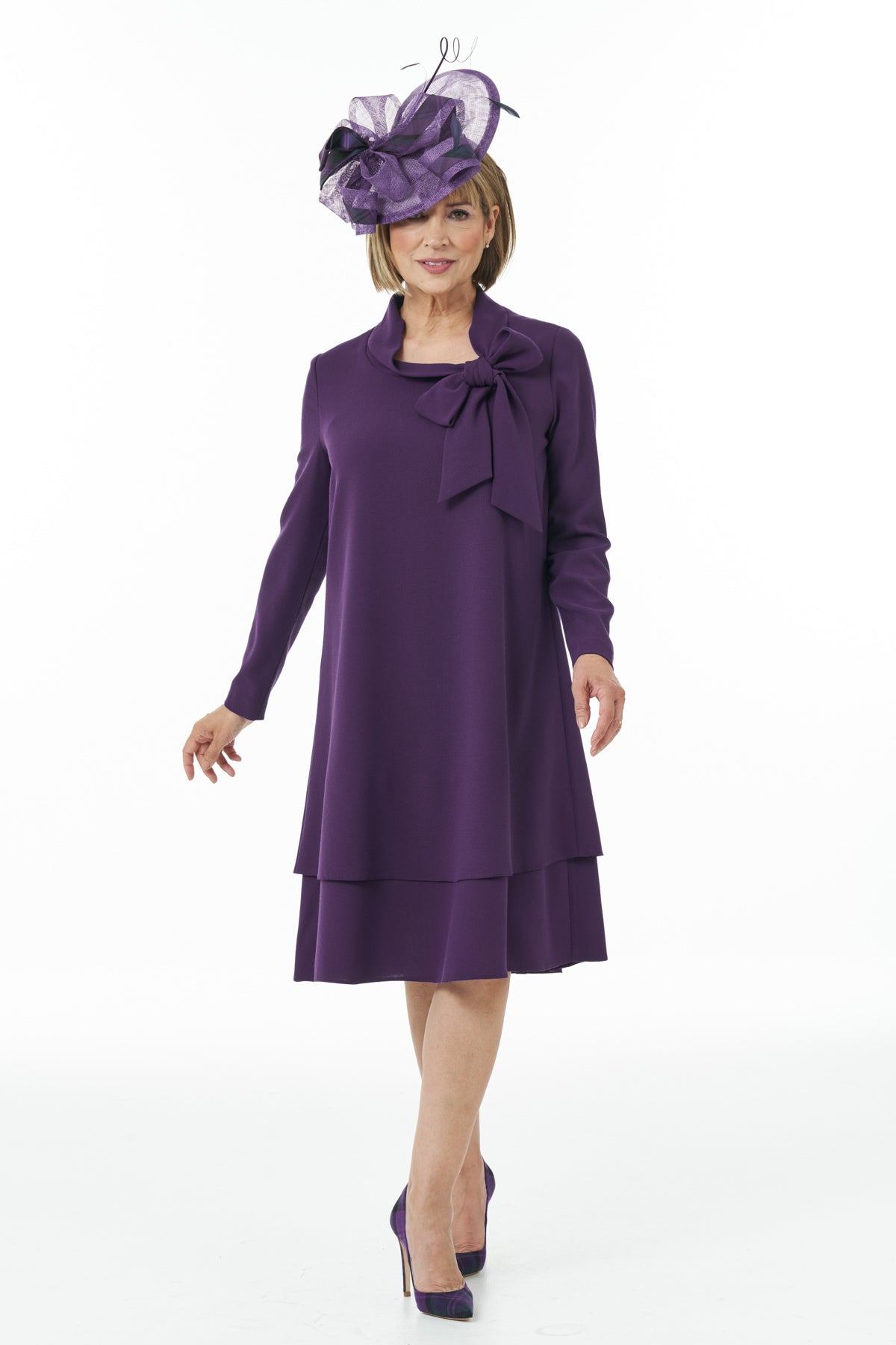Casual Chic - Bow Neck Dress in Purple