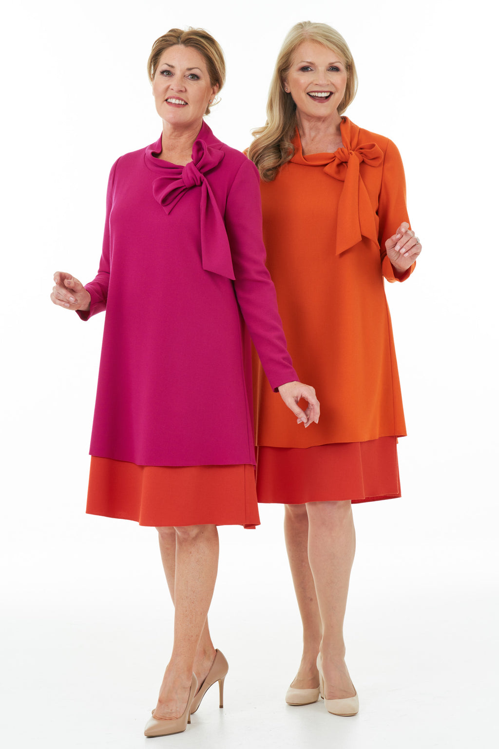 Casual Chic - Bow Neck Dress in Fuchsia and Orange
