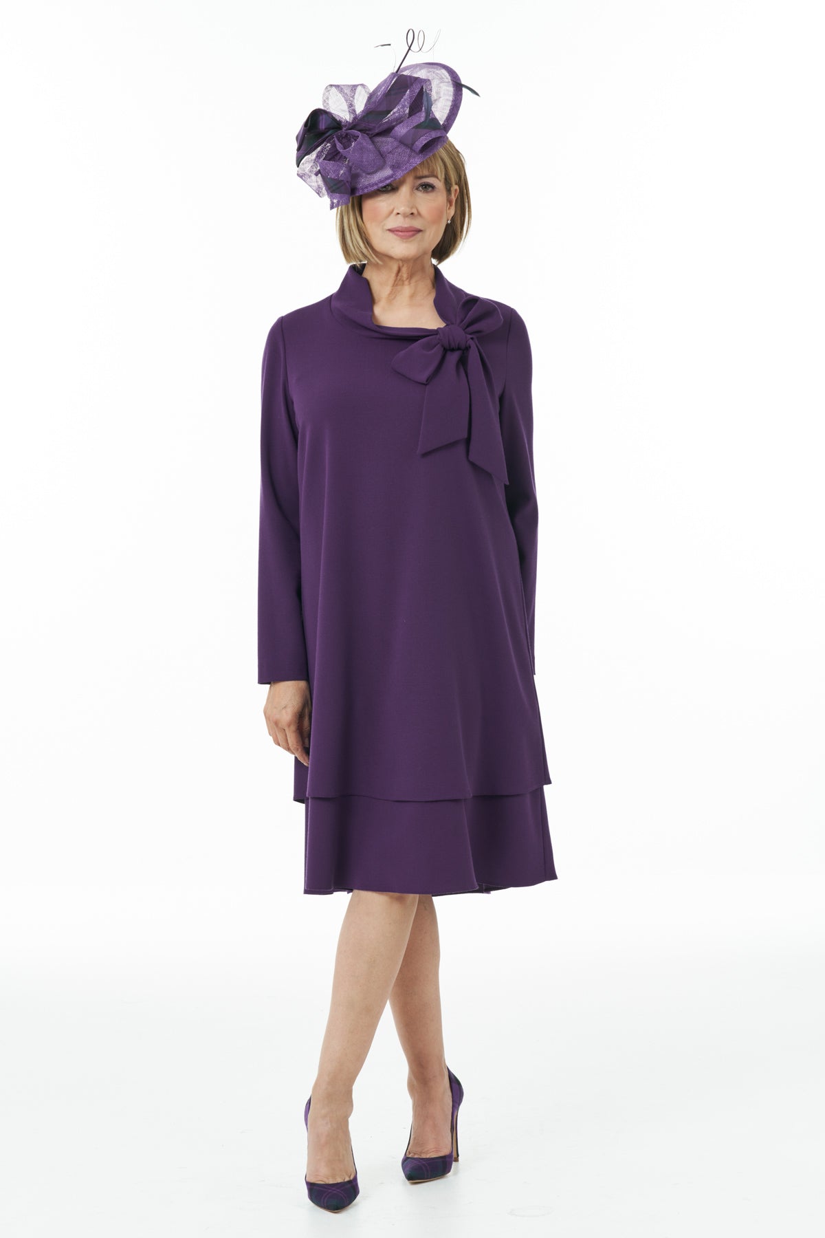 Bow Neck Dress in Purple