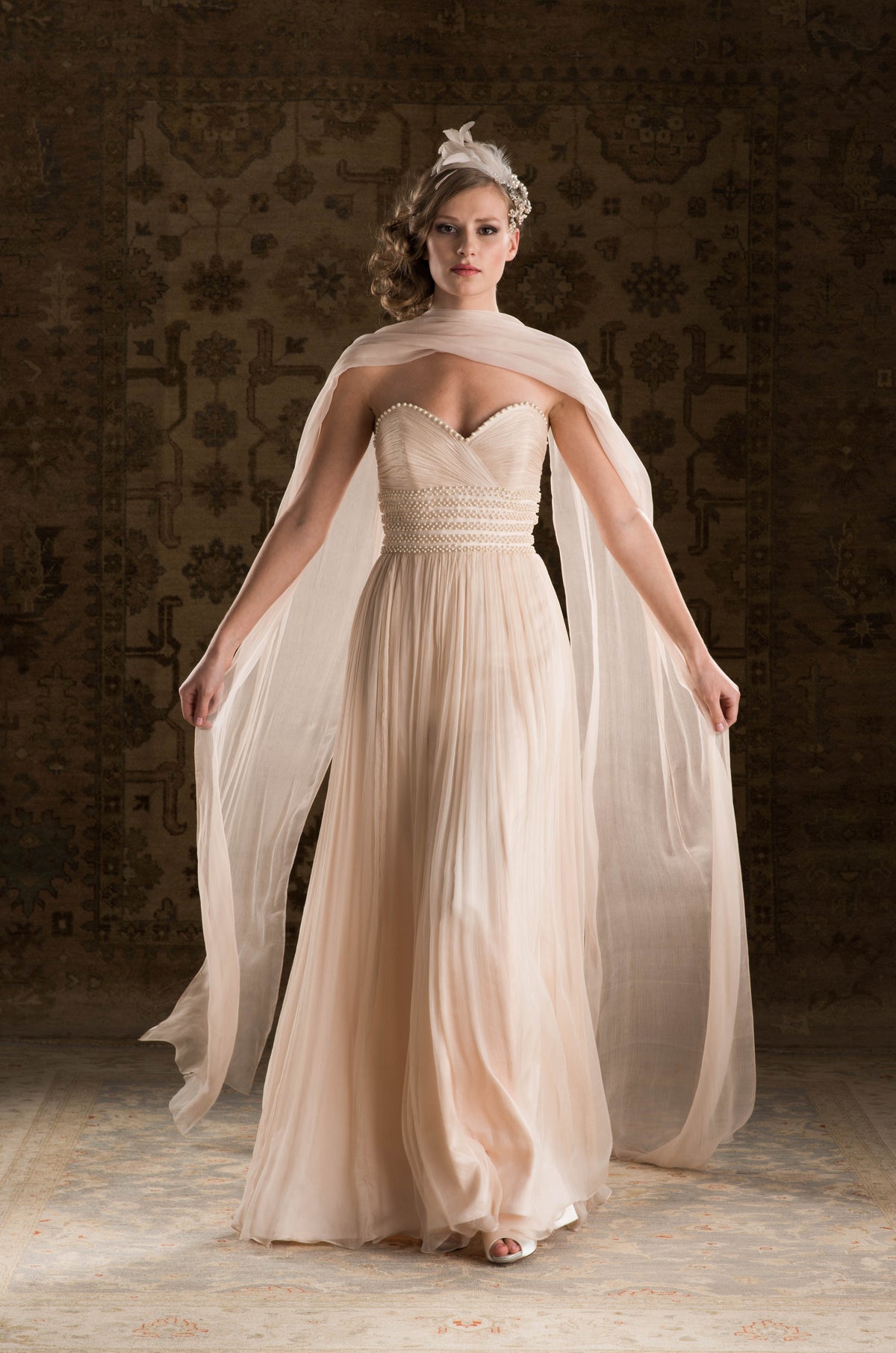 SALE Blush Pink Beaded Georgette Sweetheart Wedding Dress