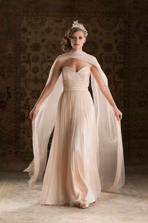 SALE Blush Pink Beaded Georgette Sweetheart Wedding Dress