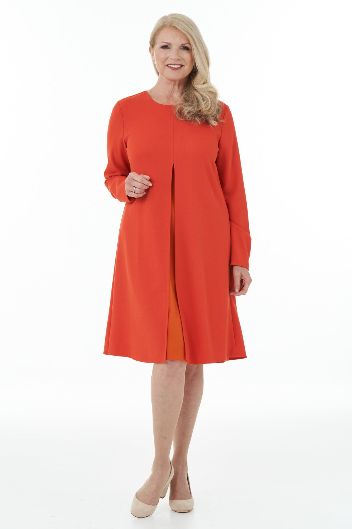 Casual Chic - Open Front Contrast Dress in Orange and Mandarin