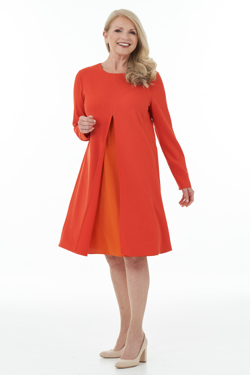 Casual Chic - Open Front Contrast Dress in Orange and Mandarin
