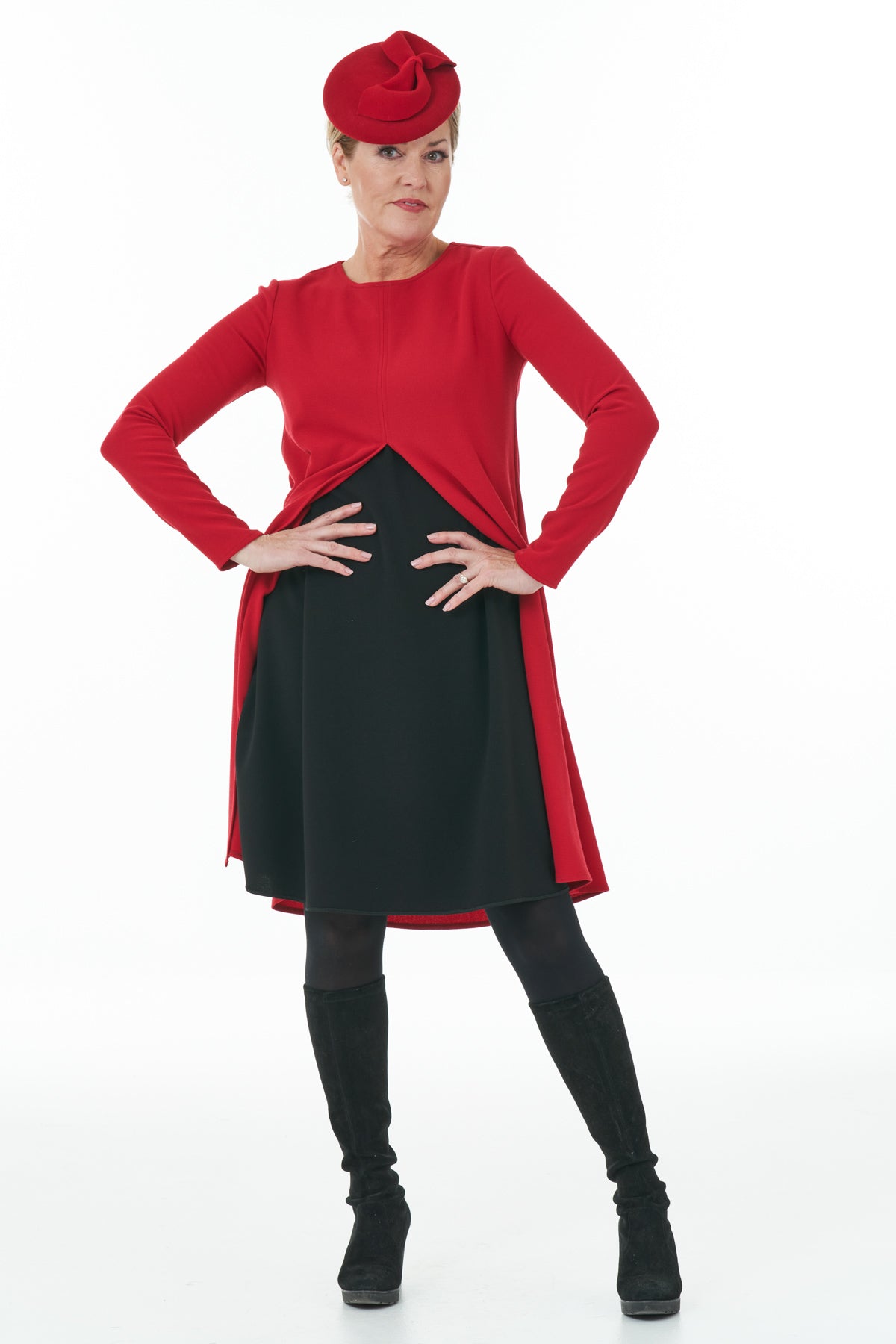 ARCHIVE SALE - Occasion Wear Open Front Contrast Dress - UK Size 12 - Red