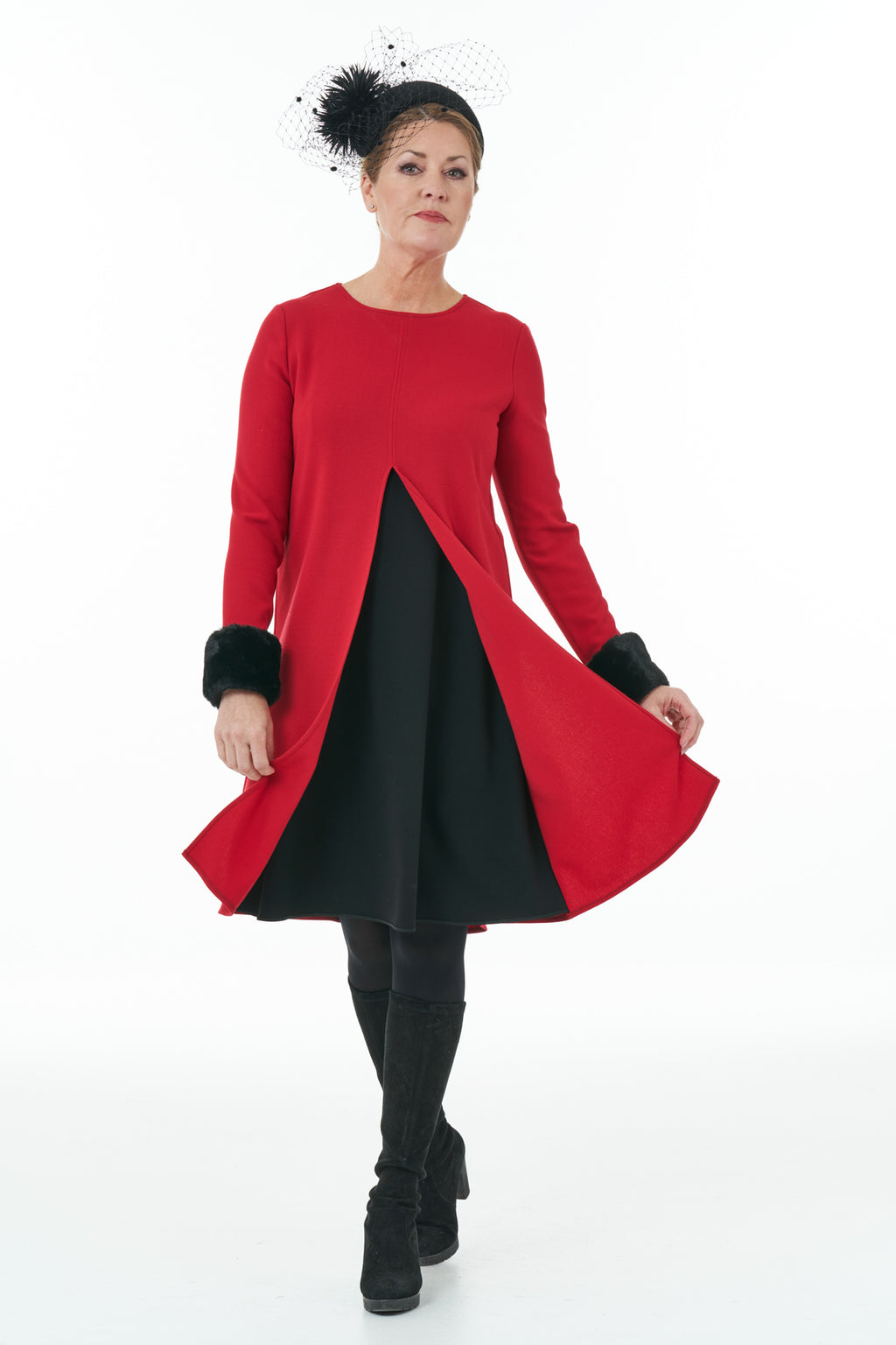 ARCHIVE SALE - Occasion Wear Open Front Contrast Dress - UK Size 12 - Red