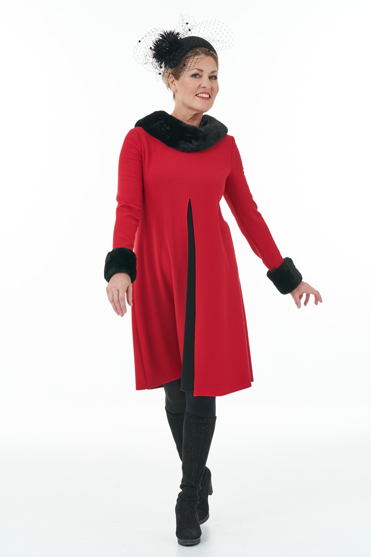 ARCHIVE SALE - Occasion Wear Open Front Contrast Dress - UK Size 12 - Red