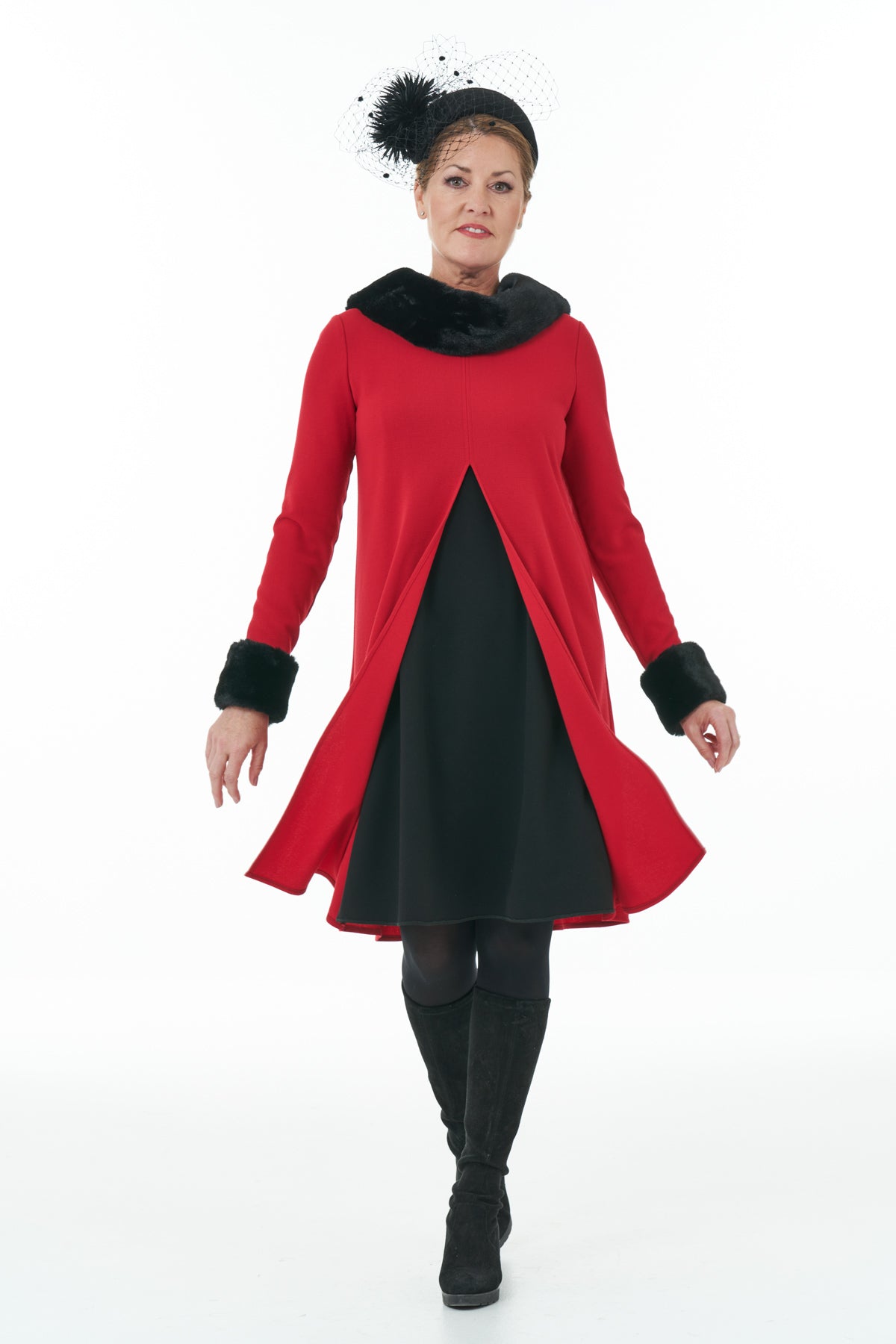 ARCHIVE SALE - Occasion Wear Open Front Contrast Dress - UK Size 12 - Red
