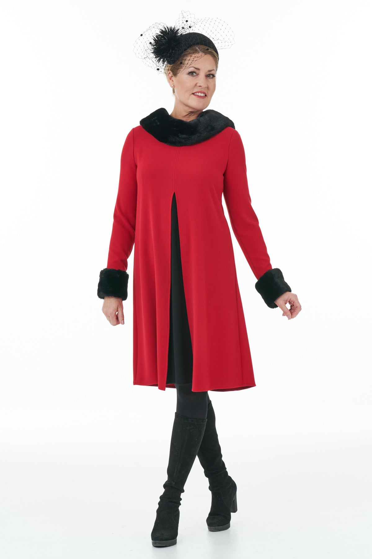 ARCHIVE SALE - Occasion Wear Open Front Contrast Dress - UK Size 12 - Red