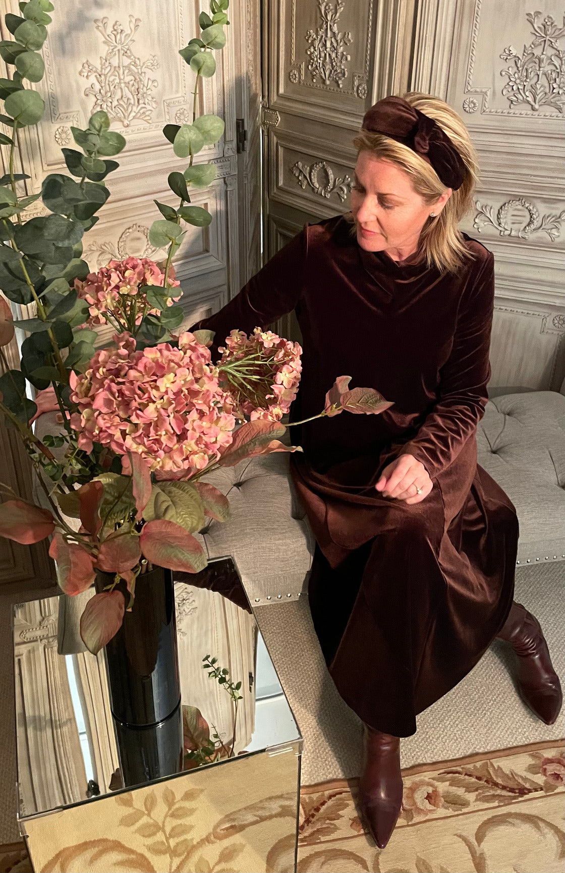 Casual Chic Velvet Cowl Neck Dress in Chocolate