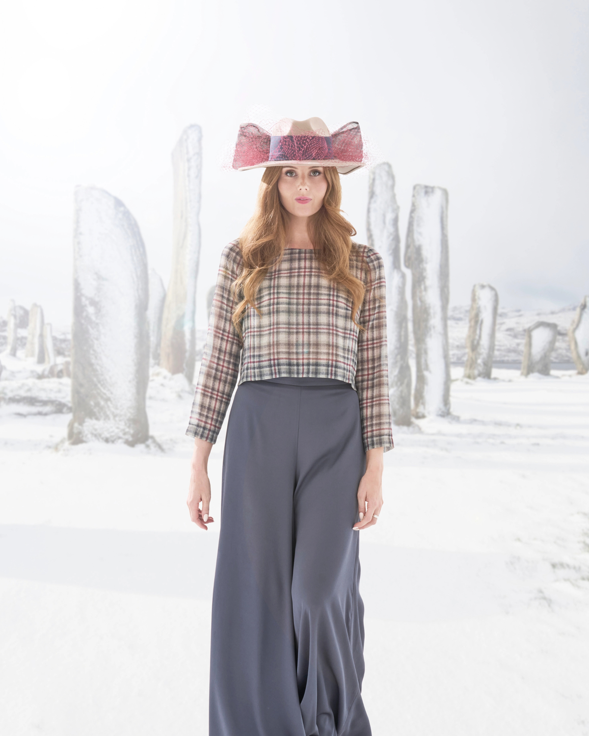 Callanish Tartan Organza Georgette Top with long sleeves