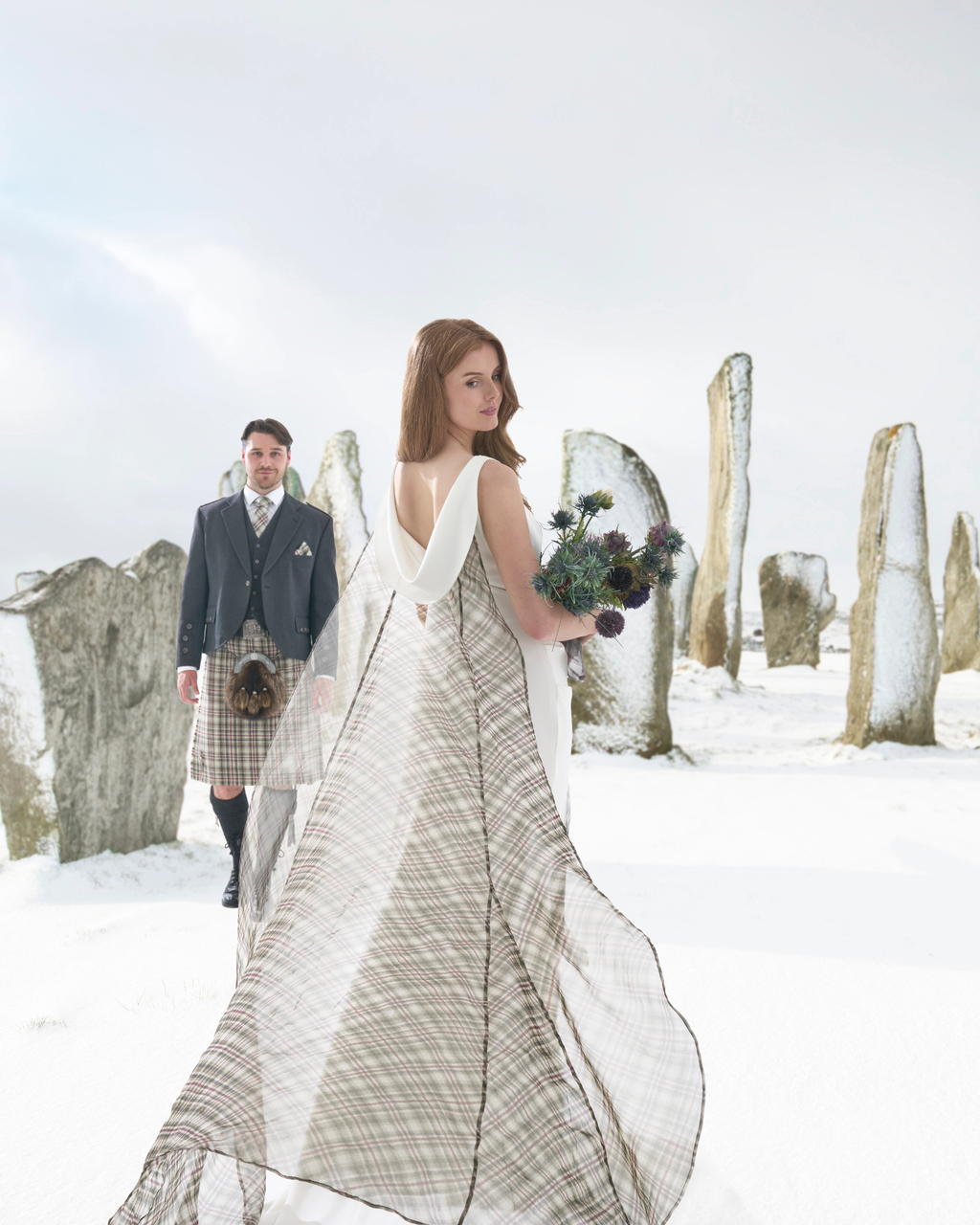 Callanish Tartan Organza Flowing Train for Bridal Dress