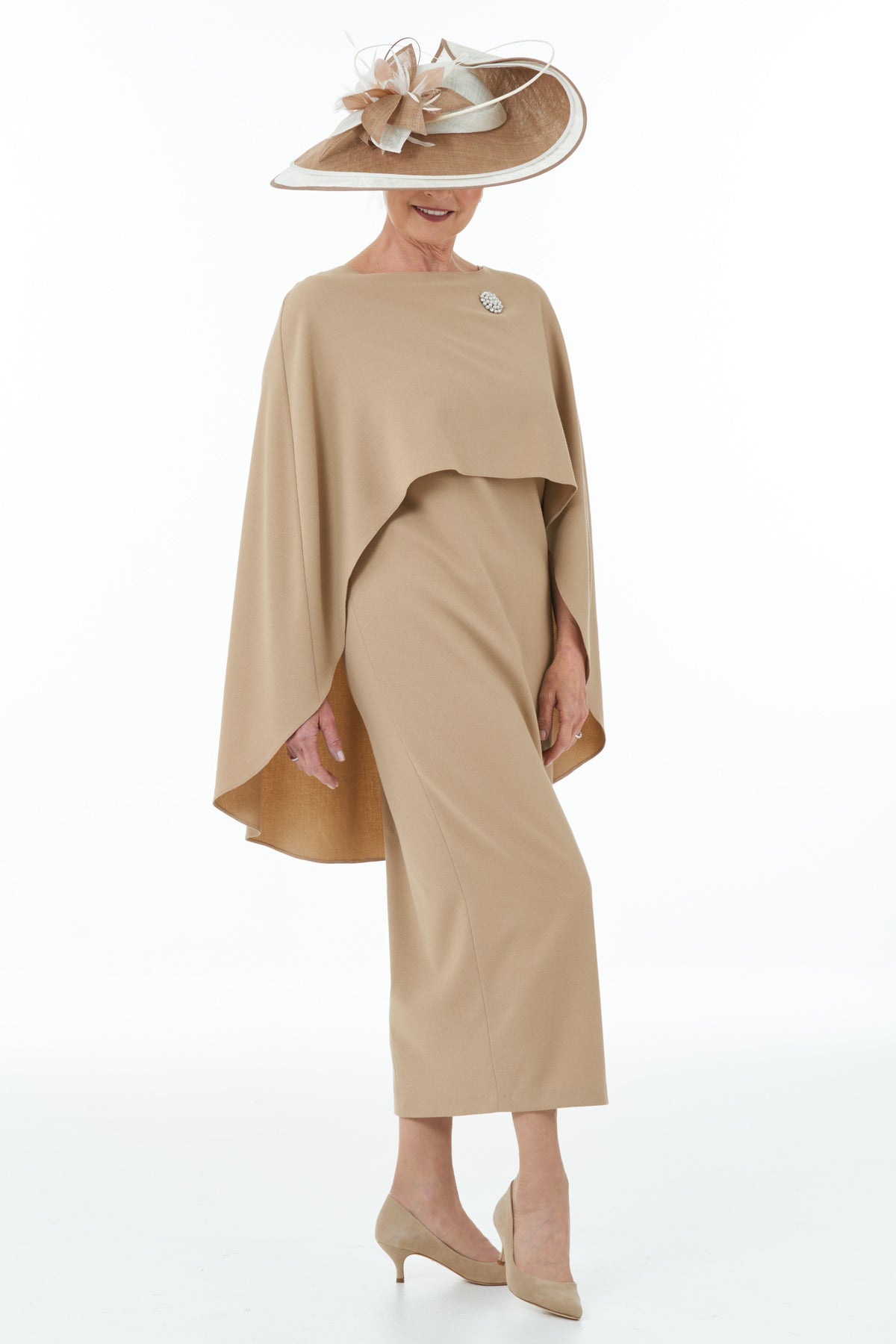 Occasion Wear - Long Side Slit Dress in Camel