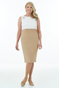 Short Colour Block Dress in Ivory and Camel