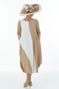 Colour Block Dress in Camel and Ivory