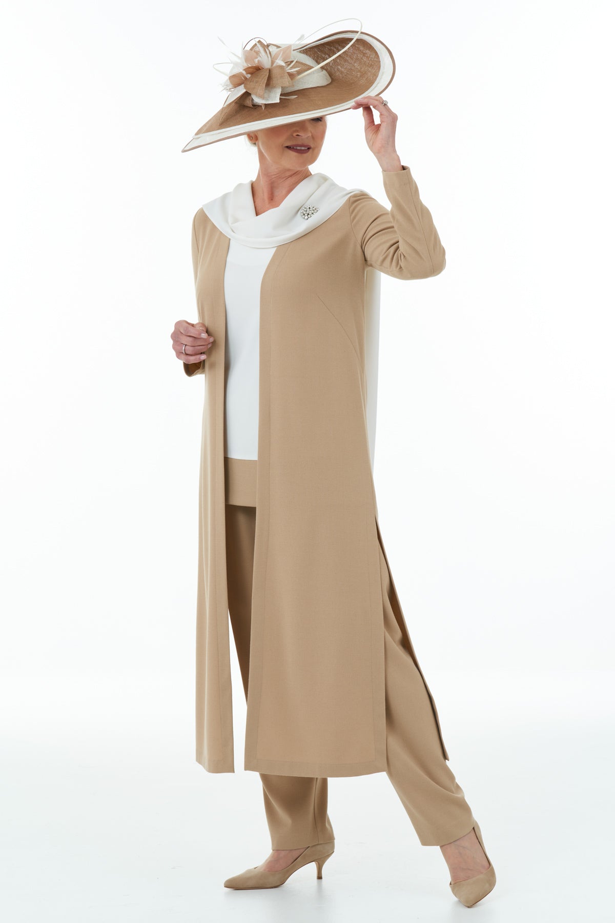 Ivory Vest Tunic with Camel Contrast