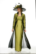 SALE - Olive Green Embroidered Jacket Top with Sheer Black Layered Skirt