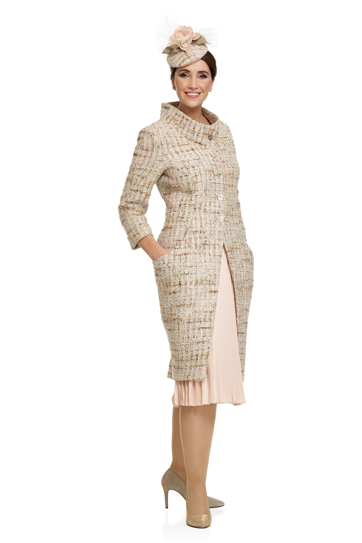 Occasion Wear - Chanel Style Contemporary Coat Over Pleated Dress