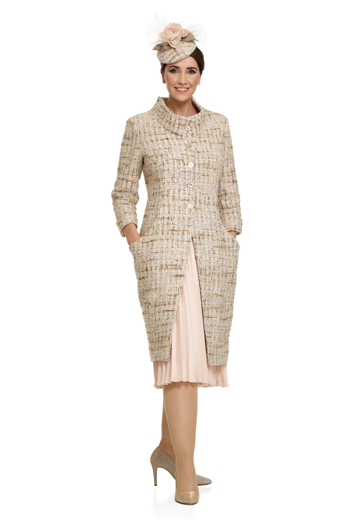 Chanel Style Contemporary Coat Over Pleated Dress