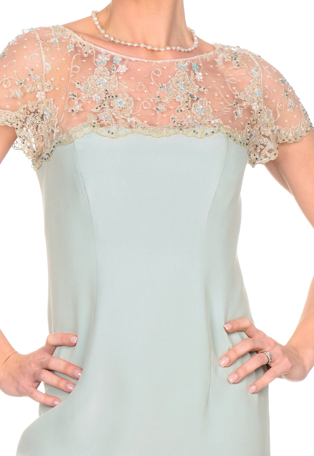 Elegant Dress with Belgian Laced Top and Matching Coat