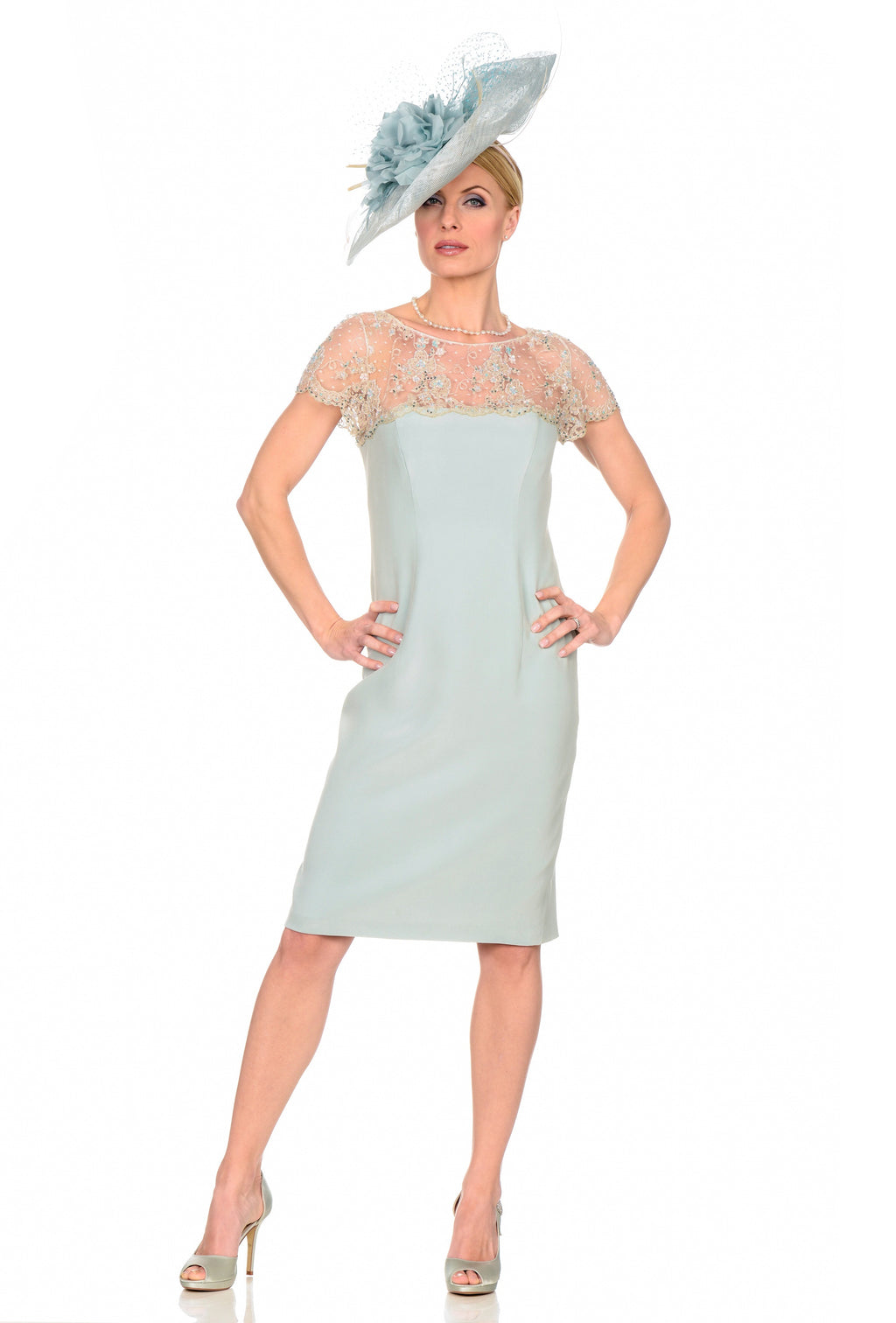 Elegant Dress with Belgian Laced Top and Matching Coat