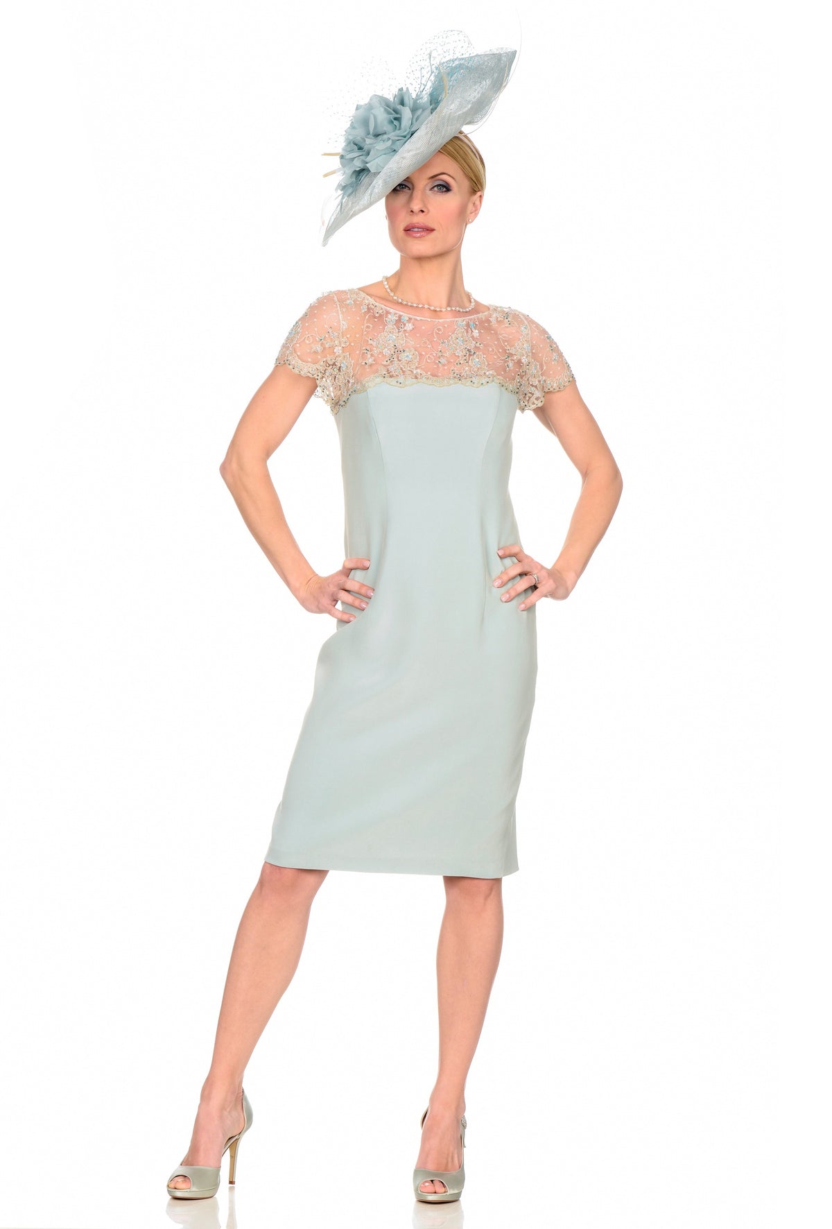 Elegant Dress with Belgian Laced Top and Matching Coat