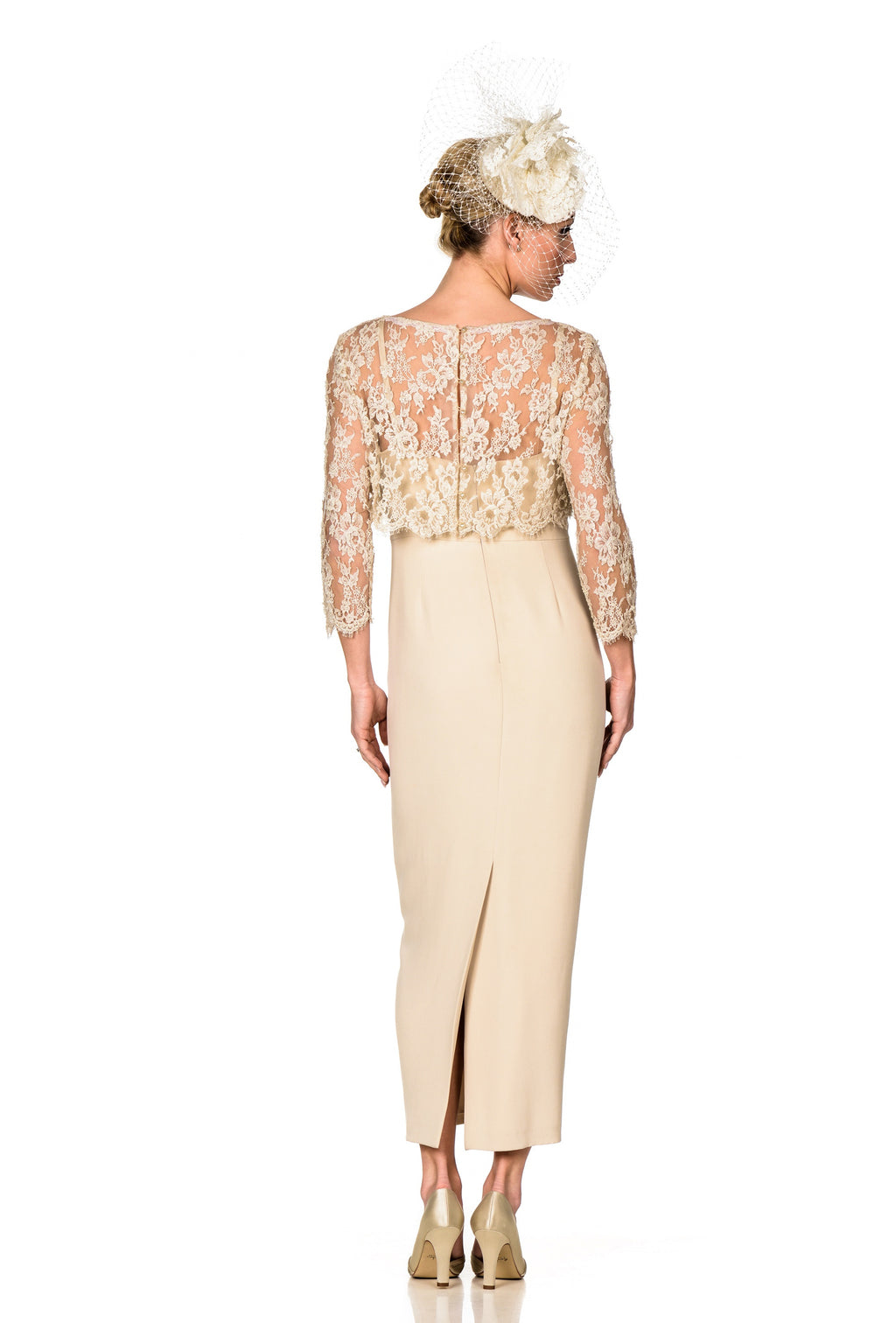 Tulip Style Dress with Wrap Skirt and Lace Top with Sleeves