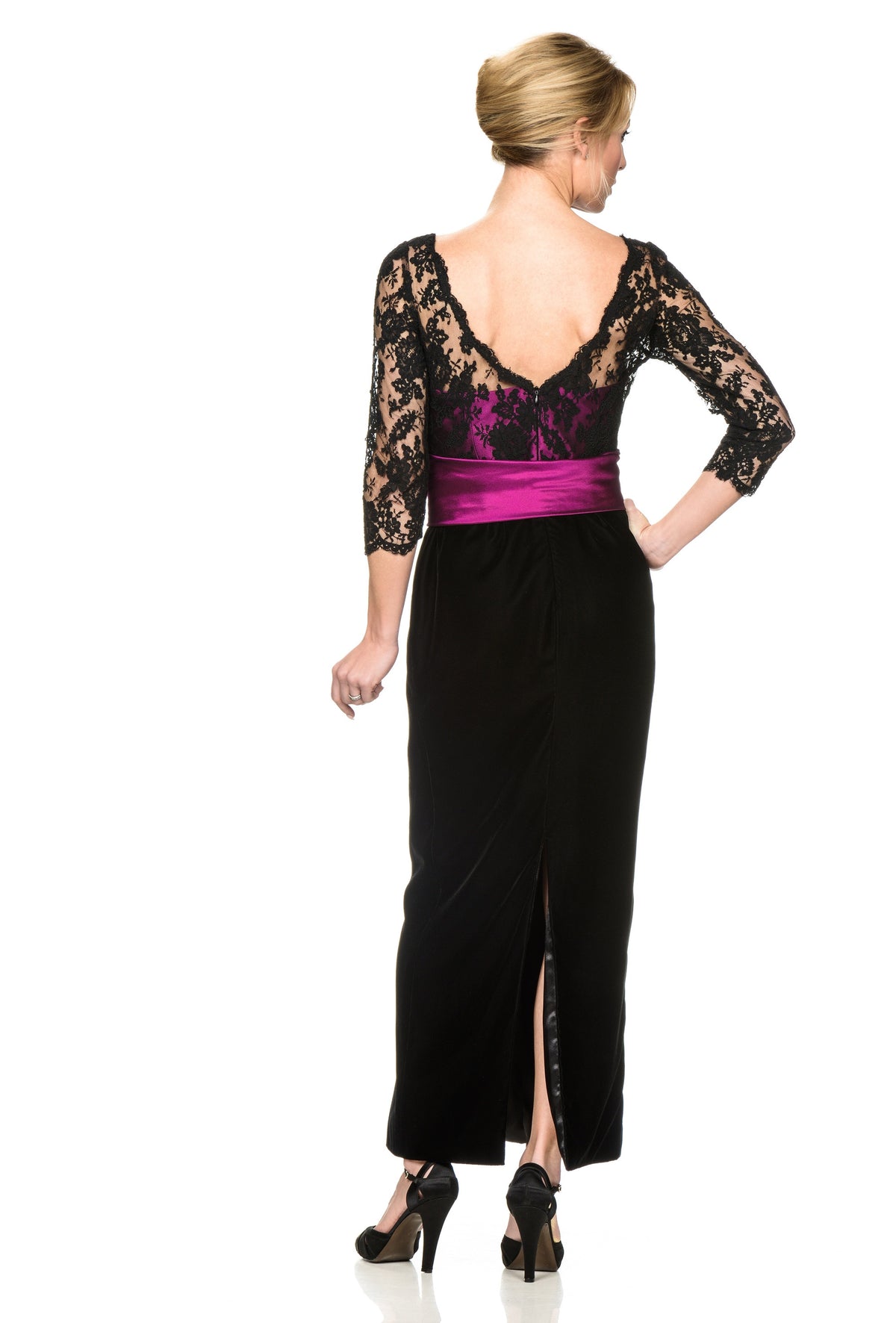 Occasion Wear - Modern Longline Skirt and Black Lace Top with Pink Bodice and Belt