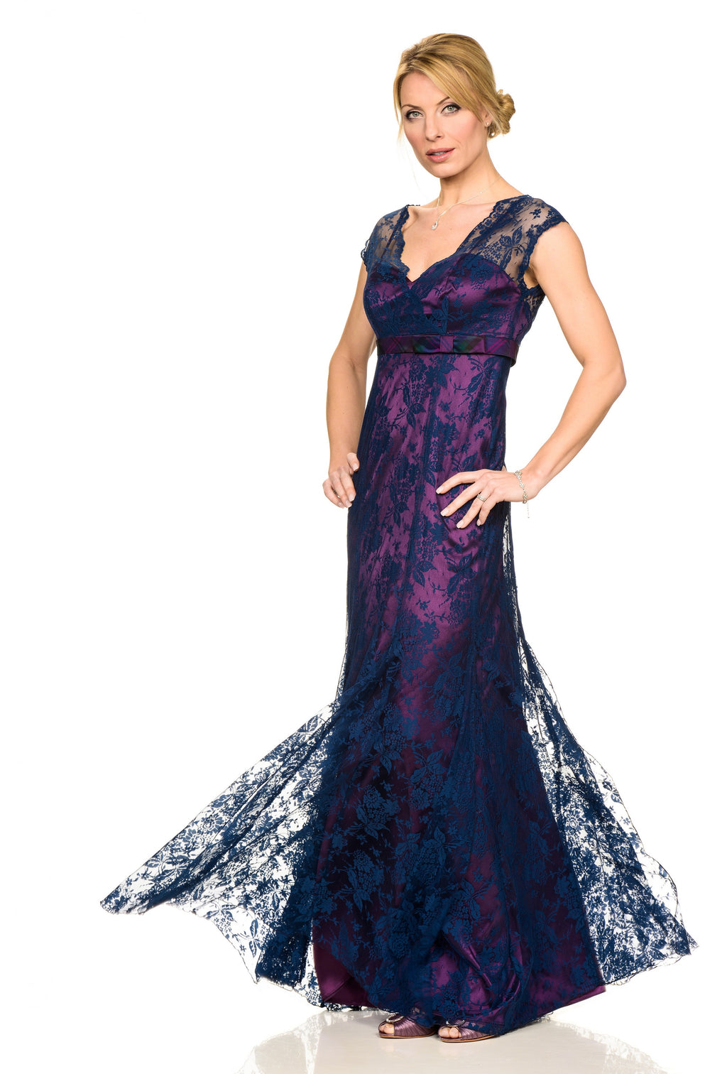 Tartan Pink fitted Dress with Purple Lace Overlay and Tartan Trim Belt