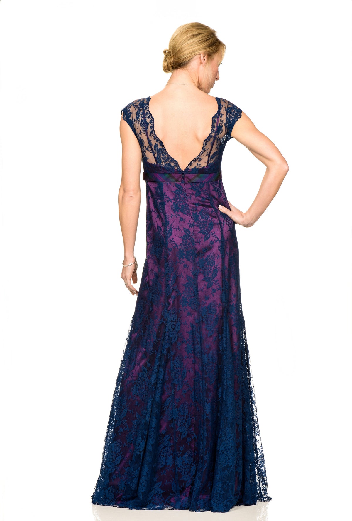 Tartan Pink fitted Dress with Purple Lace Overlay and Tartan Trim Belt
