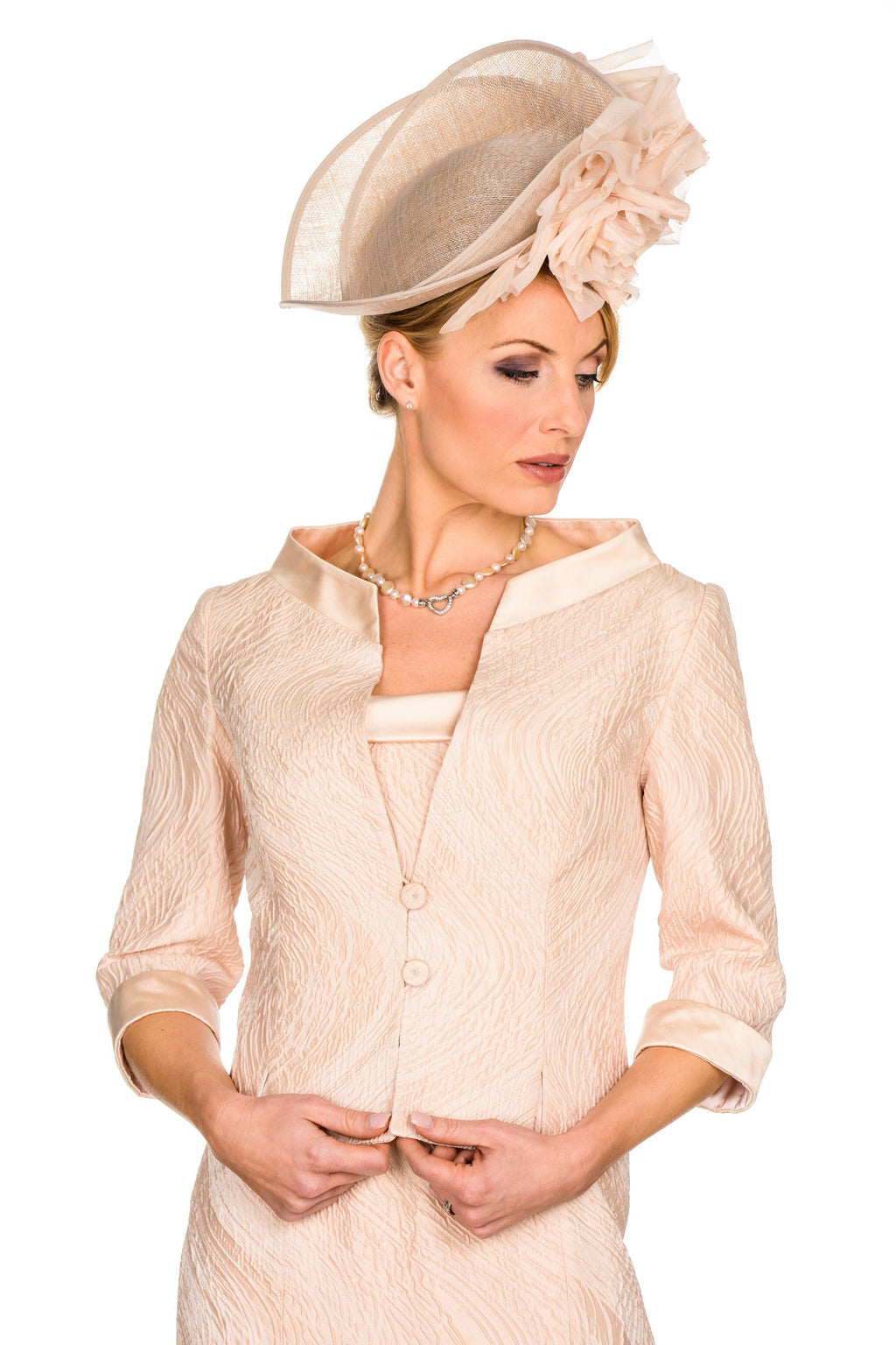 Sophisticated Dress and Open Collar Tailored Jacket in Jacquard
