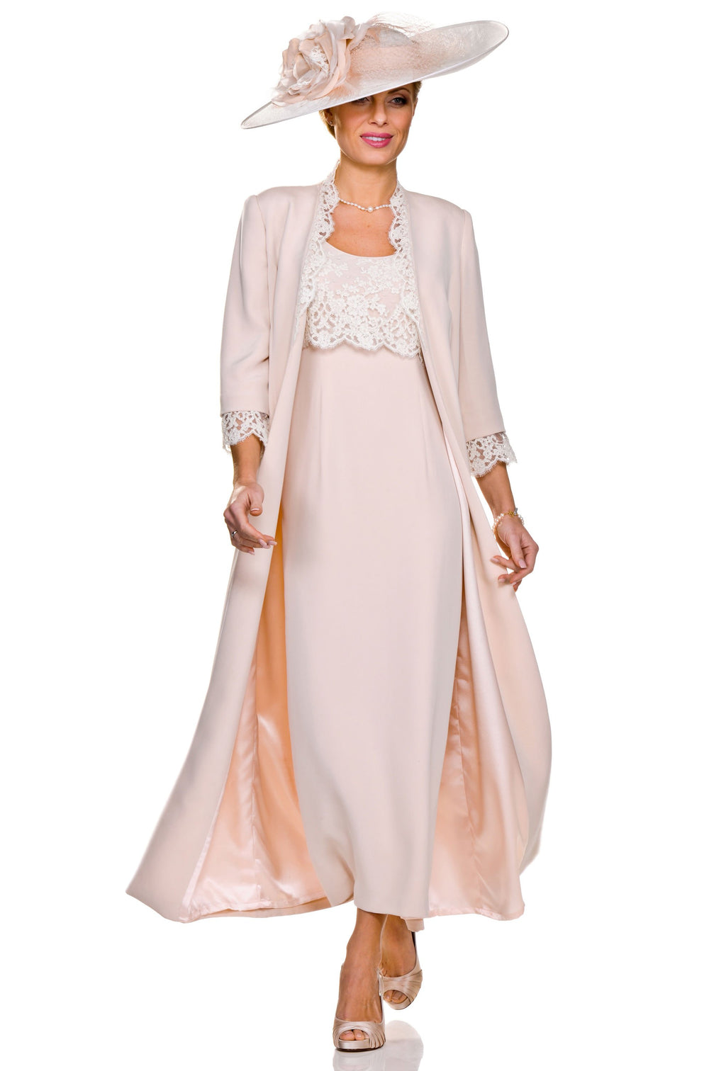 Occasion Wear - Elegant Fitted Dress and Lace Trimmed Coat