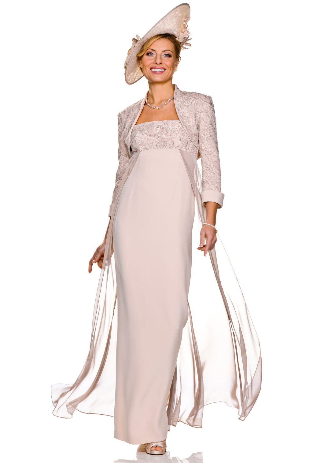 ARCHIVE SALE - Longline Fitted Dress with Organza Flare and Matching Cropped Jacket - UK Size 10
